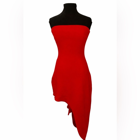Orire Dresses & Skirts - NWT Orire June Red Strapless Asymmetric Statement Dress | Ruffle Back | Size 4
